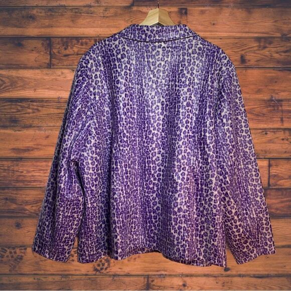 Selene Purple Cheetah Print Velvet Zip Front Jacket 3X - Picture 2 of 4